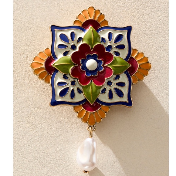 NWT FREE PEOPLE FIONA TILE BROOCH - Picture 1 of 3